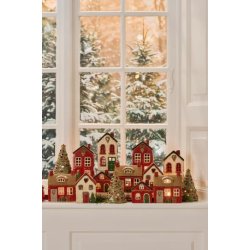 Hus t/fyrfadslys m. rdt tag og juletr