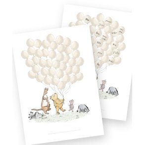 Gsteplakat med balloner og Peter Plys