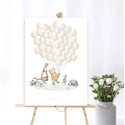 Gsteplakat med balloner og Peter Plys