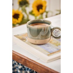 Krus m/hank Heart mat brunt ler m/gr�n  kant