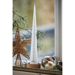 Kalenderlys 1-24 hvid m/kobbertal kegleformet