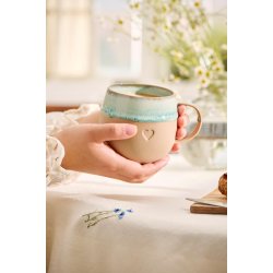 Krus m/hank Heart mat brunt ler m/aqua kant